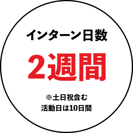 インターン日数２週間※土日祝含む活動日は10日間